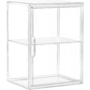 Acrylic Display Case for Collectibles, Clear Storage Bin with 3 Adjustable Layers and 1 Removable Divider, Stackable Clear Storage Box with Magnetic Door for Figures, Home or Office,Large