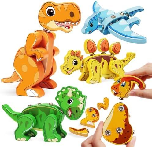 MTTIERY 5PCS Dinosaur Snap Together Building Toys, Wooden Dinosaur Toys for Kids 3-5, 5-7, STEM Preschool Learning Activities Fine Motor Skills Dino Toys, Gifts for 3 4 5 6 Year Old Boys Girls Kids MTTIERY 5PCS Dinosaur Snap Together Building Toys, Wooden Dinosaur Toys for Kids 3-5, 5-7, STEM Preschool Learning Activities Fine Motor Skills Dino Toys, Gifts for 3 4 5 6 Year Old Boys Girls Kids