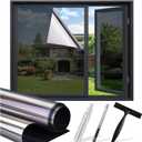 One Way Privacy Window Film - Reflective Window Tint for Home Heat Blocking & UV Protection, See Out Not in Mirror Daytime Privacy Static Clings for House & Glass Doors, 3 Tools, Black(35.4"x78.7")