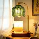Adjustable Flower Candle Warmer Lamp with Timer, Lotus Tulip Glass Warmer Light for Jar Candles, Electric Wax Warming Melter, Gifts for Women Mom, Vintage Bedroom Decor (Green)