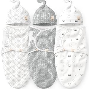 KeaBabies 3-Pack Swaddles for Newborns, Girls, Boys with Hats - Organic Soft Baby Sleep Sacks, Breathable Baby Swaddle 3-6 Months Beanies Set, Premie Infant Sleep Sack 0-3 Months (Nordic)
