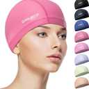 COOLMATE Fabric Swim Cap for Adult Women Men, Silicone Water-Resistant Layer, Cloth Swim Cap Gifts for Swimmers, Lightweight and Comfortable, Perfect for Pool, Beach, Lap Swimming (Dark Pink, M) (Pink, M)
