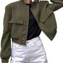 Zeagoo Women Bomber Jacket Casual Button Down Varsity Jackets Shackets With Pockets Outwear (Small, Army Green)