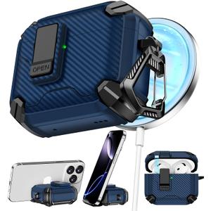 Compatible with AirPods 4th Case,Magnetic Automatic Lock with Phone Stand & Cleaning Kit,Compatible with Magsafe Cover
