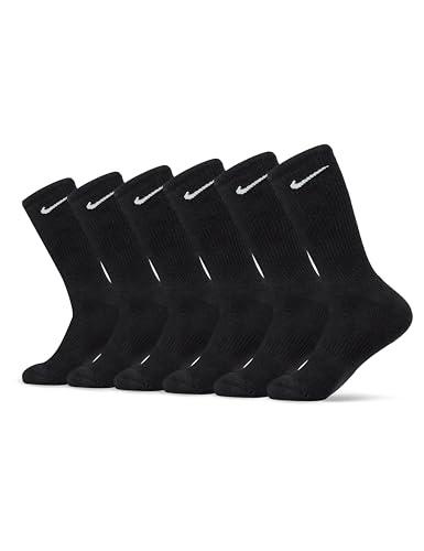 Nike Unisex Everyday Cushioned Training Crew Socks (6 Pairs), Black/White, Small