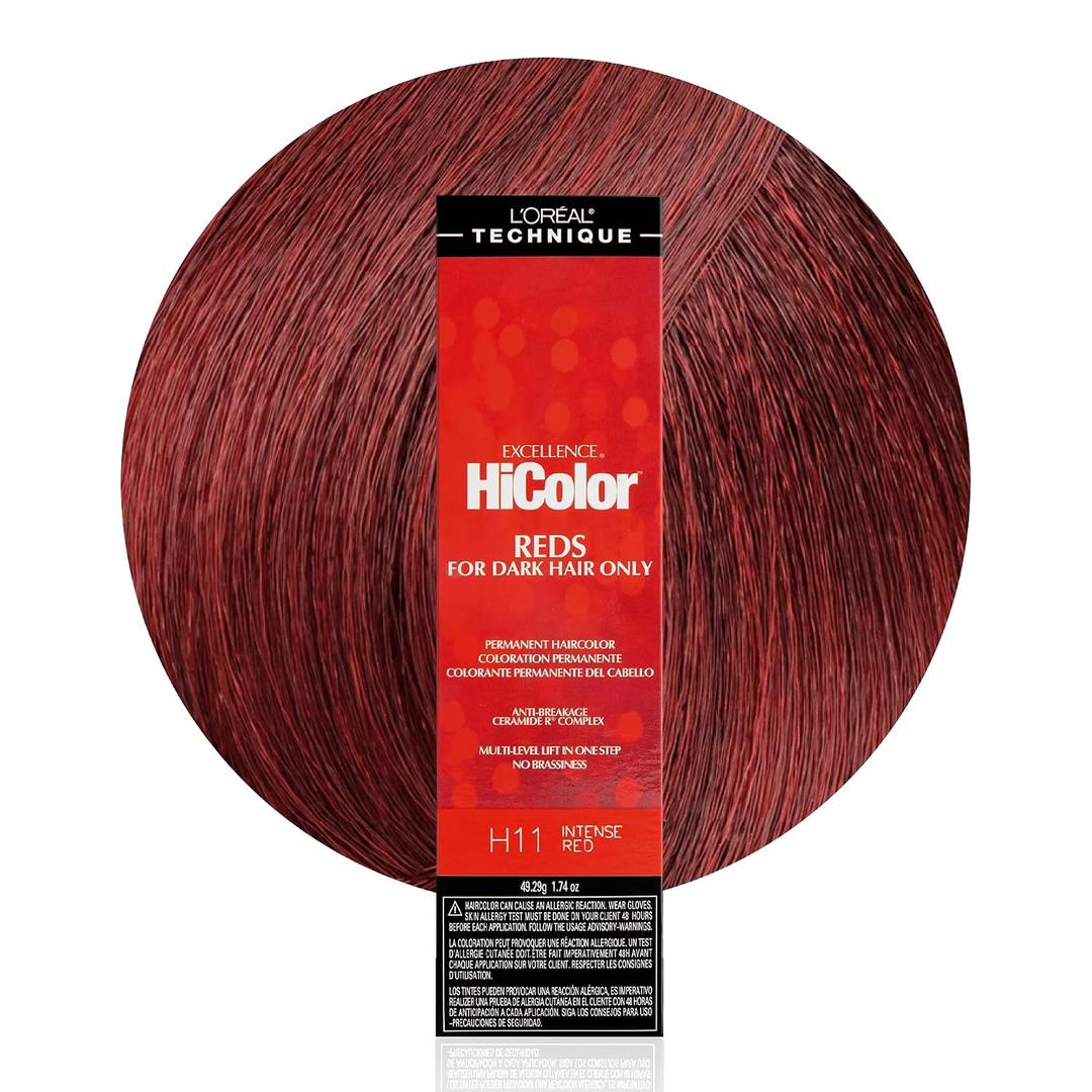 L'Oral Technique HiColor Reds Permanent Hair Color - Lifts Dark Hair in One Step, No Brassiness, Rich, Smooth Creme Formula, Intense, Long-Lasting Color