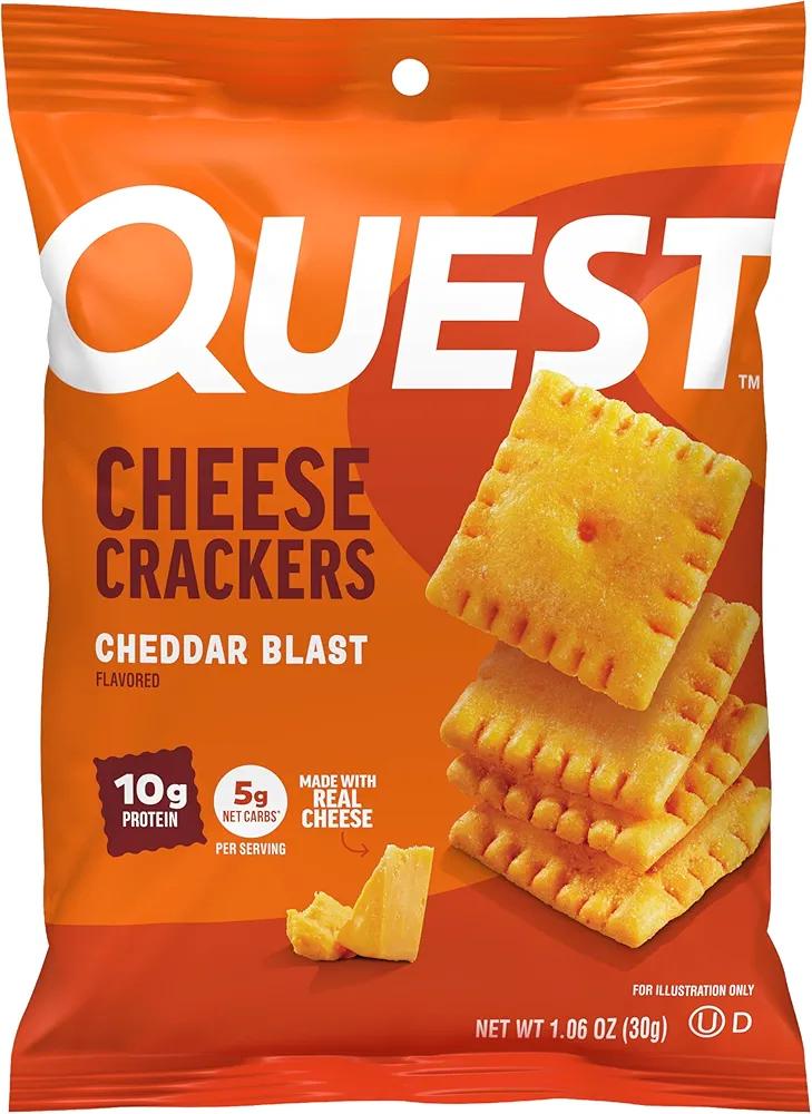 Quest Nutrition Cheese Crackers, Cheddar Blast, 10g Protein, 5g Net Carbs, 1g Sugar, Made with Real Cheese, High Protein Snack, 12 Packs (1.06 oz Bags) Best By  08/13/2026