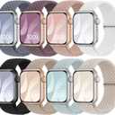 8 Pack Braided Stretchy Solo Loop Compatible with Apple Watch Bands for Women 40mm 38mm 41mm 44mm 46mm 45mm 42mm 49mm Men, Adjustable Sport Elastic Strap for iWatch Series 11 10 9 8 7 6 5 4 3 SE Ultra (Black/Starlight/Succulent/Milk Tea/Nude Pink/Smoke Violet/Blue Gray/White)