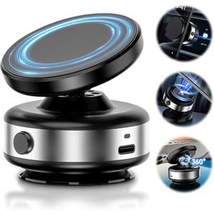 Upgraded Electric Vacuum Suction Cup Phone Mount,360 Adjustable Magnetic Suction Phone Mount,Nixie Phone Holder for Car/Gym/Mirror/Smooth Surface, Compatible with Magsafe iPhone (Silver)