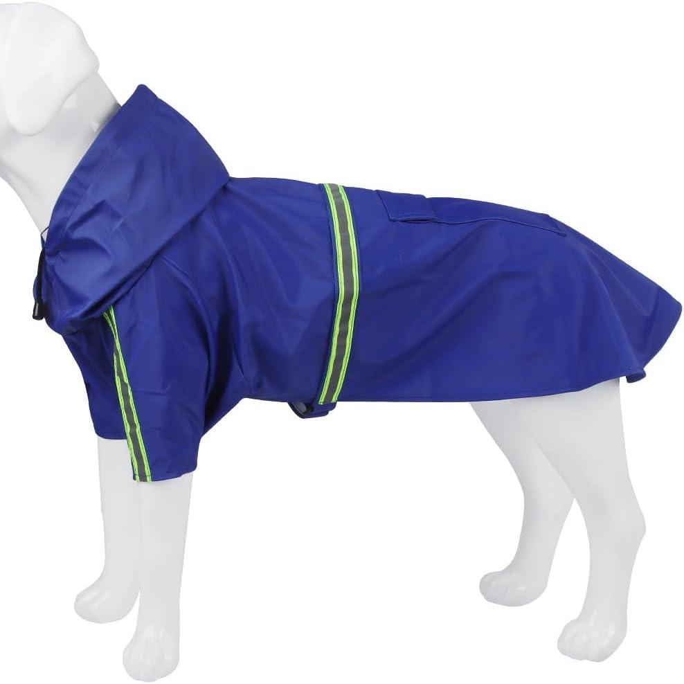 Pet Dog Raincoat Water Repellent Reflective Lightweight with Adjustable Hood for Small Medium Large Dogs (Blue,L)