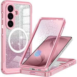 Hekodonk for Galaxy S26 Plus Case Magnetic,[Compatible with Magsafe][Built-in Tempered Glass Screen Protector] [Glitter Card] Full Body Bling Case for Samsung Galaxy S26 Plus,Pink, 2 Pack