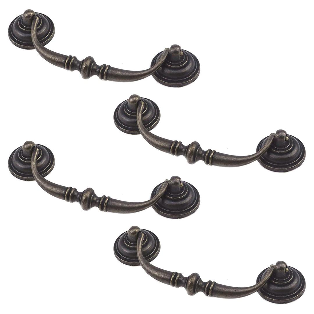 MY MIRONEY 4 Pack 4.09" Cabinet Pulls - Antique Bronze Drop Swing Handles - Zinc Alloy Rustproof Drawer Pulls for Kitchen, Dresser, Cupboard
