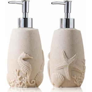 Soap Dispensers 350mL 11OZ, 2 PCS Luxurious Ocean Hand Dish Lotion Shampoo Soap Dispenser Jar, Sea Shell Soap Pump Bottles for Kitchen Bathroom Countertop Beige