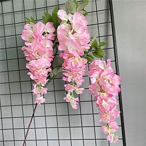 1pc Long Wisteria Artificial Flowers Wall Hanging with Green Leaves for Wedding Room Decor Garland Decoration (Pink)