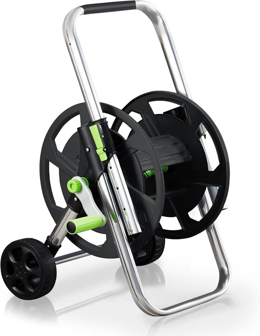 Garden Hose Reel Cart, Holds 75-150 Feet of 5/8-Inch Hose, Portable Hose Reel Cart With Wheels,Adjustable Handrail, Quick Hose Connector (Original, Black)