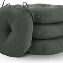 Round Outdoor Chair Cushions Set of 4, Tufted Bistro Chair Cushions with Ties, Thickened Round Seat Cushion for Patio Furniture, 15x15 Inch, Dark Grey