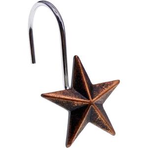 CHICTIE Star Shower Curtain Hooks Rings, Set of 12 Retro Bronze Decorative Shower Hooks, Stainless Steel Rustproof Shower Rings for Bathroom(Stereoscopic Brown Star)