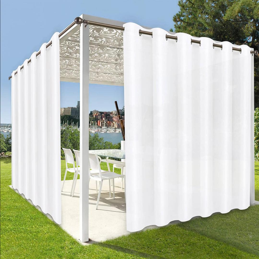 OutdoorLines Waterproof Indoor Outdoor Curtains for Patio-Privacy Sun Blocking Grommet Curtain Panel Weatherproof, UV Resistant Curtains for Gazebo, Front Porch, Pergola 100W x 84L Inch 1 Panel White