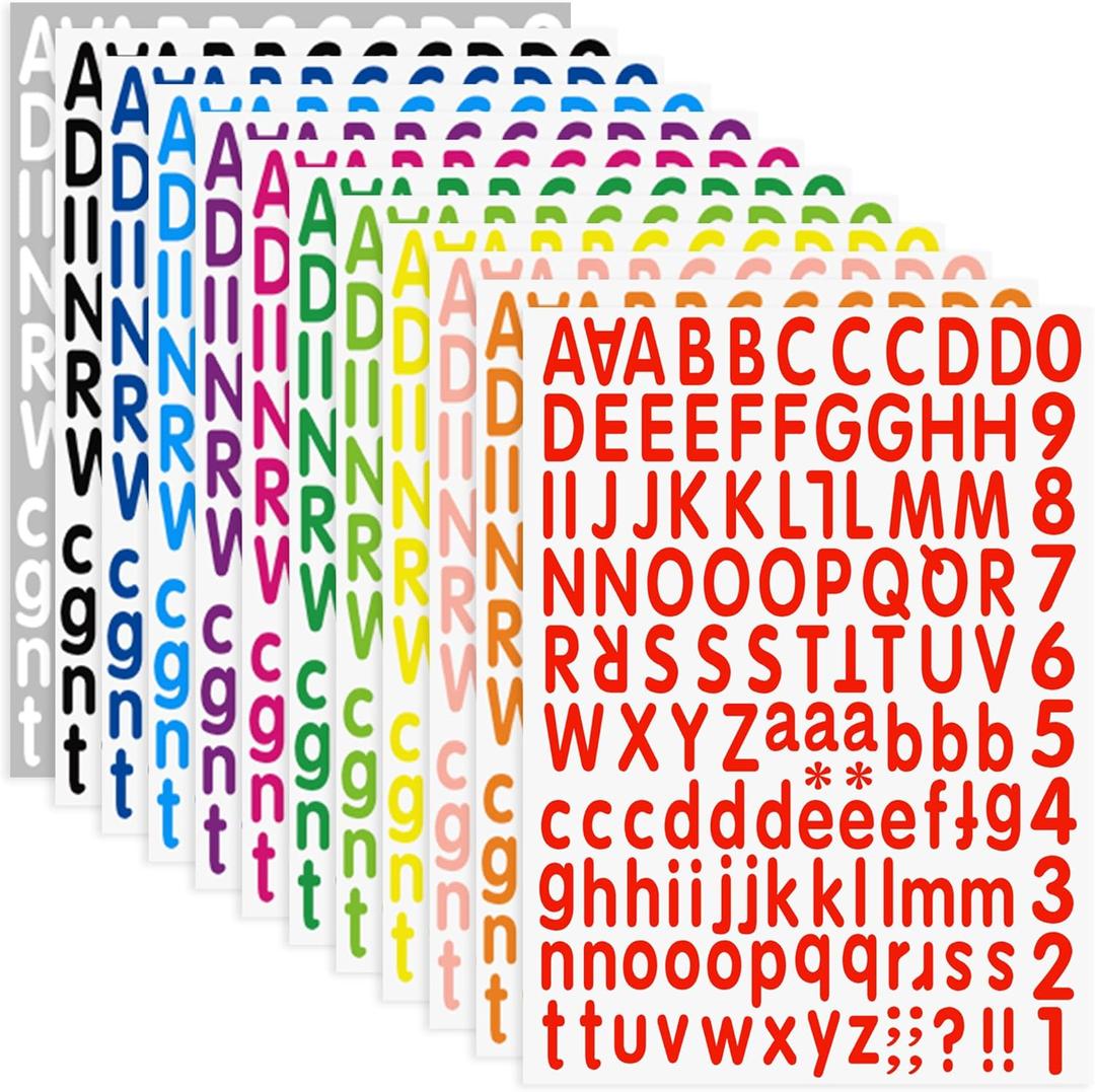 3024 Letter Stickers 24 Sheets Alphabet Number Stickers 1 Inch Vinyl Self-Adhesive Small Waterproof Stick on Letters Stickers Decals for Water Bottles Mailbox Scrapbooking Cup Decorations,Colorful