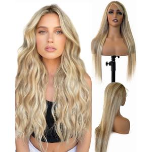 Glueless Balayage Blonde Human Hair Wigs 13x6 Lace Frontal 180% Density 22 Inch Highlight with Brown Roots Ash Blonde to #60 Platinum Blonde Real Human Hair for Women Pre Plucked with Baby Hairs