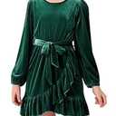 blibean Tween Girls Velvet Fall Dresses Teen Kids Long Sleeve Velour Outfits Semi Formal Flannel Casual Party Clothes Size 12-13 Years Old Deep Green