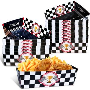 36 PCS Race Car Party Paper Food Boat Trays Supplies, Black and White Checkered Party Plates Disposable Nacho Snack Dessert Serving Tray Basket Holder for Racing Themed Birthday Party Decorations