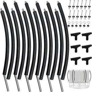 6 PCS Trampoline Curved Pole Replacement, Universal Curved Enclosure Net Poles for 8-16ft Frame, with Plastic T Connector, Mounting Hardware, Foam Cover Padding