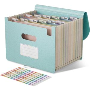 EcoStash Accordion File Organizer, 12-Pocket Wheat Straw Expanding File Folder, Portable Monthly Bill & Tax Receipt Organizer, Letter/A4 Size Document Holder with Colorful Tabs-Sky Blue