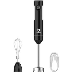 Cordless Hand Blender, UTALENT Variable Speed Immersion Blender handheld Rechargeable, with USB-C Charging Cable, Egg Whisk, for Smoothies, Milkshakes, Hummus and Soups  Black