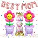 11Pcs Happy Mother's Day Balloons Set, 16Inch and 60Inch BEST MOM Large Standing Flower Foil Balloons for Mothers Day Celebrations Grandmother Birthday Party Decorations