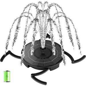 SEIRMEP Solar Fountain with 2000mAh Battery & Works in Cloudy Day, Upgrade Glass Solar Water Fountain Pump 3 Spray Height Adjustment, Solar Bird Bath Fountains with 7 Nozzles for Garden, Pool, Pond