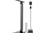 LED Desk Lamp for Home Office, 3 Levels Dimmable Desk Light with USB Charging Port, Small Study Lamp, Reading Light for Table, Black, 5000K