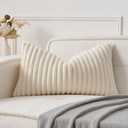 UGASA Lumbar Throw Pillow Cover 12x20 Inch Set of 1 Super Soft Faux Fur Decorative Pillow Case Plush Flannel Texture Accent Rectangle Pillowcase for Sofa Couch Living Room Chair, Cream White