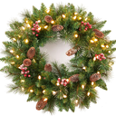 Amaoasis Pre-Lit Christmas Wreath, Decorated Frosted Berries, Pinecones, 50 LED Lights with Timer, Battery Operated, Holiday Decoration for Front Door, Outdoor 24 Inch