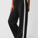 SOFIA'S CHOICE Women's Drawstring Sweatpants Side Stripe Pants Wide Leg Track Pants with Pockets Green-A Small