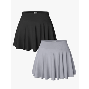OQQ Women 2 Piece Skirts 2 in 1 Flowy Basic Versatile Stretchy Flared Casual Mini Skirts Size L