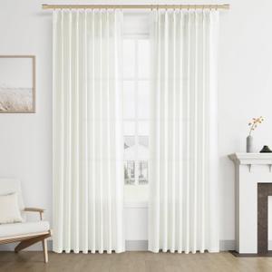 Joywell Linen Pinch Pleated Window Curtains 90 Inch Long,Back Tab Clip Rings Semi Sheer Light Filtering Drapes with Hooks for Bedroom Living Room Decor,W50 x L90,Ivory,2 Panels Set (50"W x 90"L (Pack of 2))