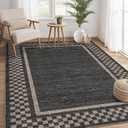 GarveeHome Washable Area Rugs 8x10 Non Slip Soft Large Living Room Rug Modern Checkered Bedroom Rug Soft Geometric Bordered Throw Carpet for Dining Room Home Decor Office Nursery, Black