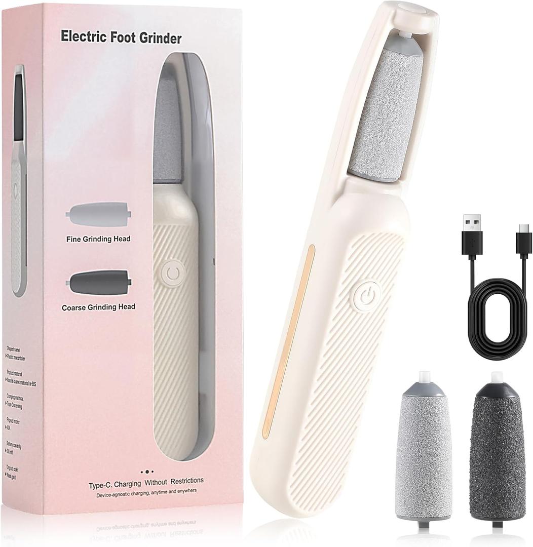 Electric Callus Remover for Feet, Rechargeable Foot File for Dead Skin, Waterproof Pedicure Tool for Cracked Heels, Comes with 2 Interchangeable Roller Heads (Coarse & Fine)