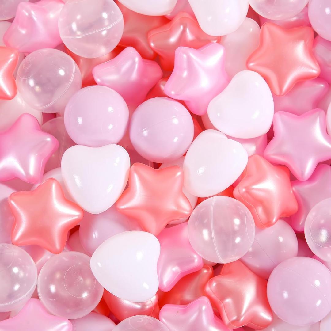 Star Ball Pit Balls for Toddlers- 200 Pcs Crush Proof Plastic Toy Balls for Toddler Ballpit, Ball Pits Play Tent, Baby Pool Water Toys, Christmas Party Decoration, Photo Props (Pearl Red+pink+purle+white+clear)