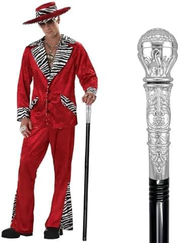 Costume Pimp Cane, 42" Metal Prop Stick with Antique Gold Plastic Handle Cosplay Accessories for Halloween Dress-up Party, Suit for All Ages