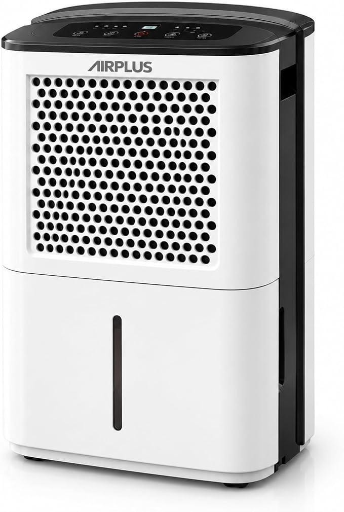 AIRPLUS Max 50 Pint Tall Dehumidifier for Home Bedroom up to 4500 Sq Ft | Mid Century Retro Design, Continuous Drainage, Drain Hose, Intelligent Humidistat, Ideal for Basement, Bedroom, Bathroom (Does not power on parts only)