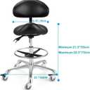 Saddle Stool Chair with Backrest and Footrest- Ergonomic Rolling Saddle Stools Hydraulic Swivel Adjustable Stool Esthetician Chair for Massage Beauty Salon Tattoo Dentist Clinic Home Office (Black)