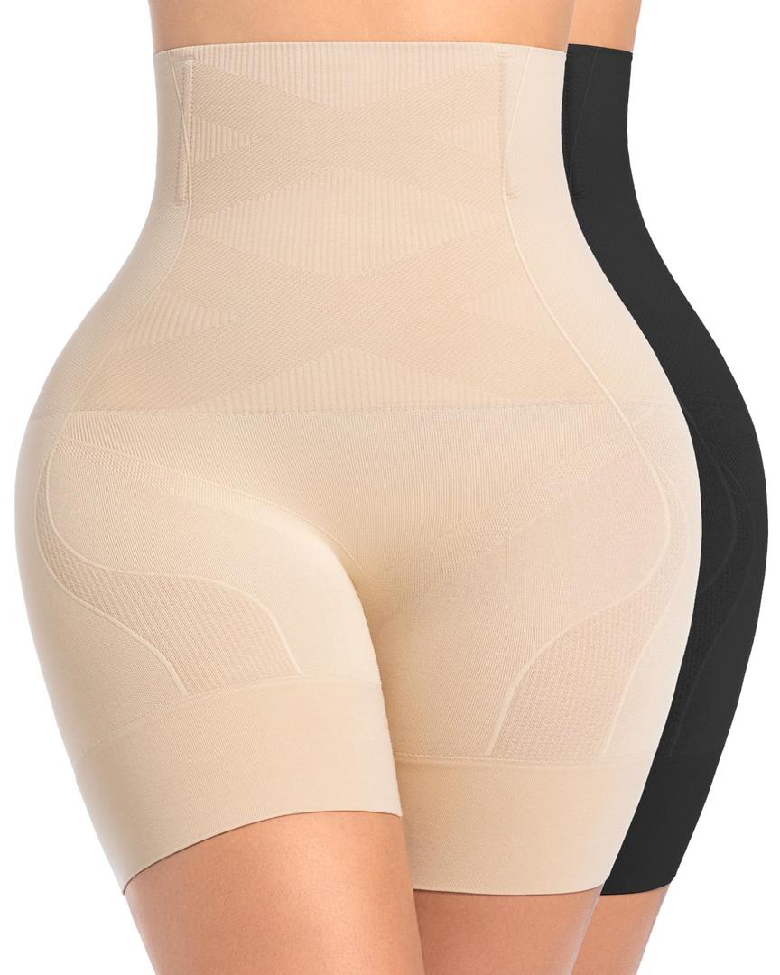 Shapewear Tummy Control for Women High-Waist Body Shaper Thigh Slimmer Butt Lifter Shapewear Shorts Under Dress Pack Of 2