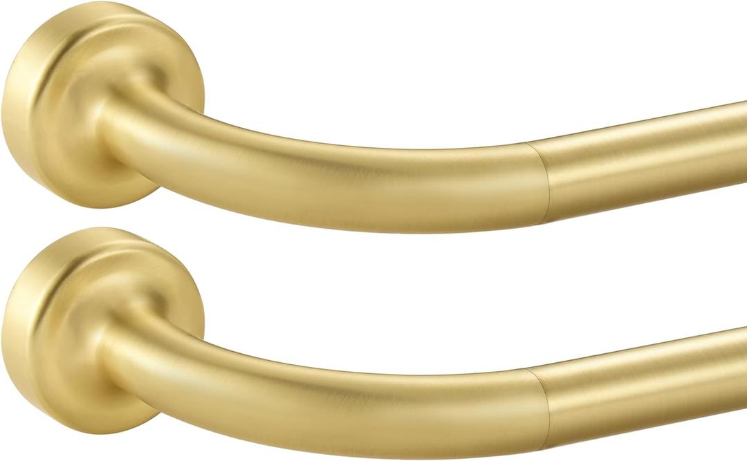 2 Pack Warm Gold Disc Curtain Rods, 48-84 Inches Window Curtain Rod,Adjustable Room Darkening Curtain Rod with Aluminum Finials and Brackets,Wrap Around Design (48-84" & 2PCS)