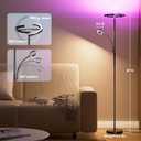 SIBRILLE Upgraded 36W RGBCW Floor Lamp with Ring Reading Lamp, Rotatable Remote Control LED Standing Lamp Dimmable Floor Light Modern Standing Light for Living Room Bedroom Home Office, Black