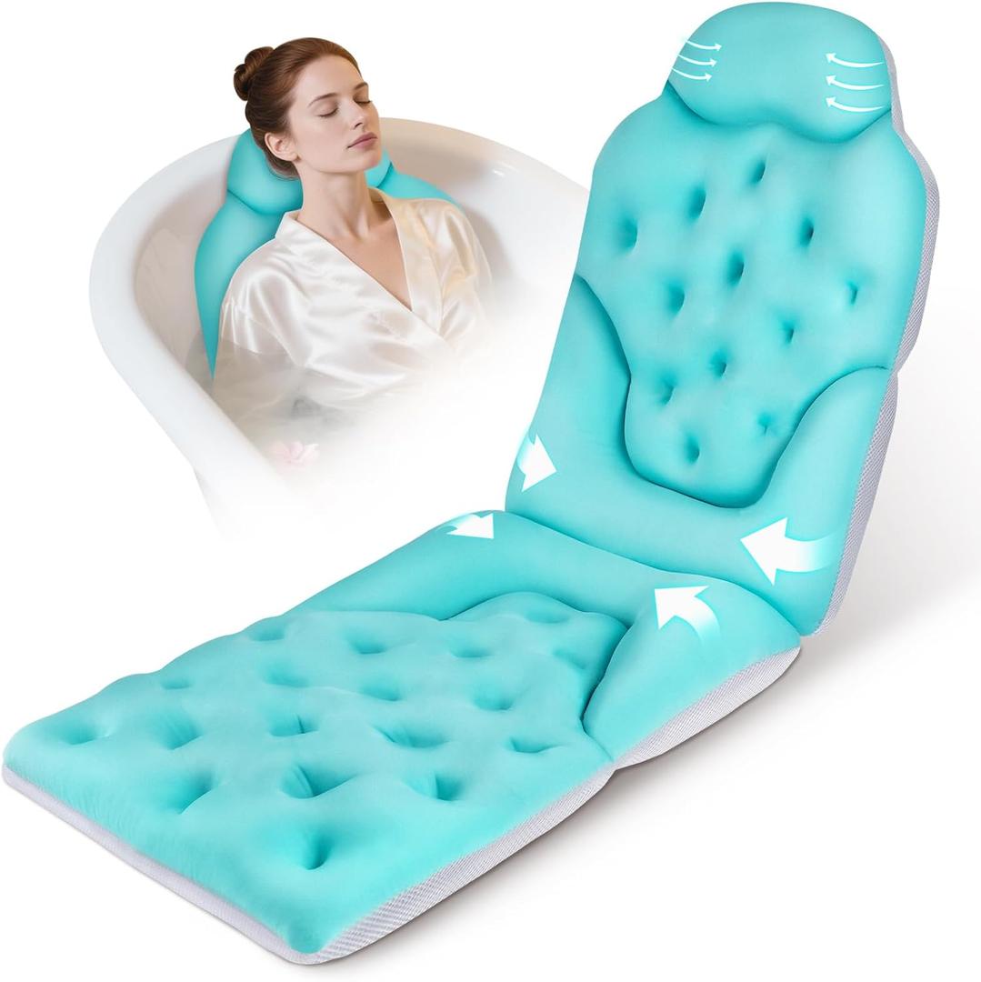 Atsuwell Bathtub Pillow for Full Body Bath Pillow, Thick Bath Cushion for Tub with Foam Beads & Secure Suction Cups, Luxury Pressure Relief for Neck, Waist, Hip Support, Spa Accessories, 51" x 16"