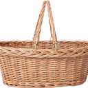 Wicker Picnic Basket with Handle, Natural Large Empty Basket Cheap Easter Egg Candy Storage Suitable for Toys, Flowers, Weddings (Original Color 15.75 * 11.81 * 5.91 inches)