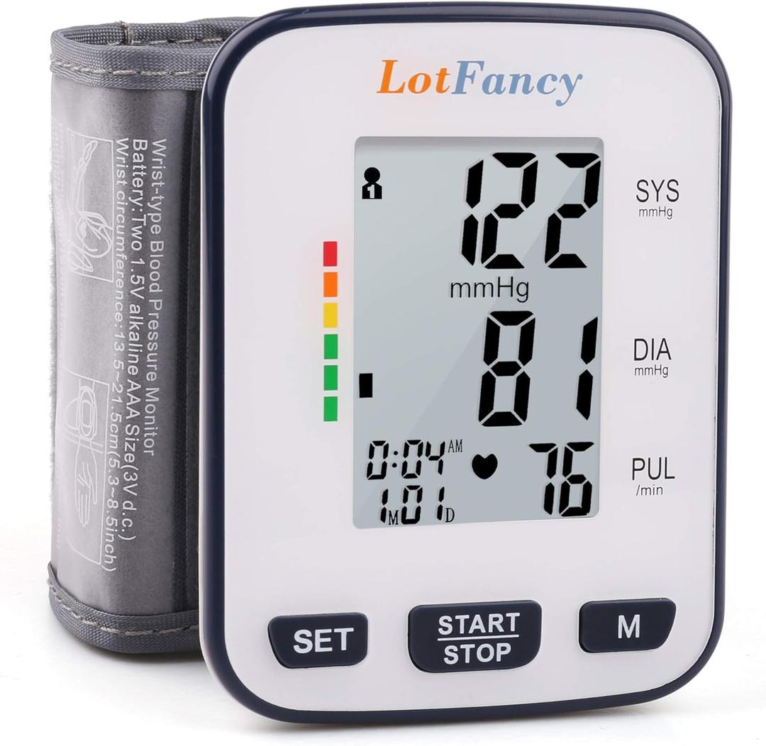 LotFancy Wrist Blood Pressure Monitor for Home Use, Automatic Blood Pressure Machine Adjustable Wrist Cuff 5.3-8.5 Digital BP Machine with LCD Display, 120 Memory, 2 User, with Carrying Case