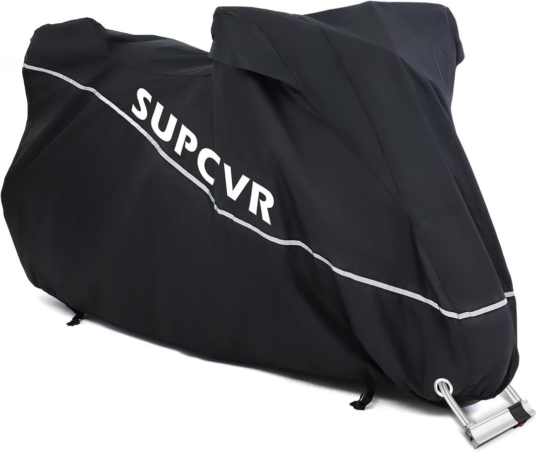 Motorcycle Cover Heavy Duty & Durable,All-Season Waterproof,UV-Proof,Windproof,Anti-Theft with Reflective Strips,Fits Harley Davidson,Honda,KTM,BMW,V-Strom,Suitable for Motorcycles Up to 104"